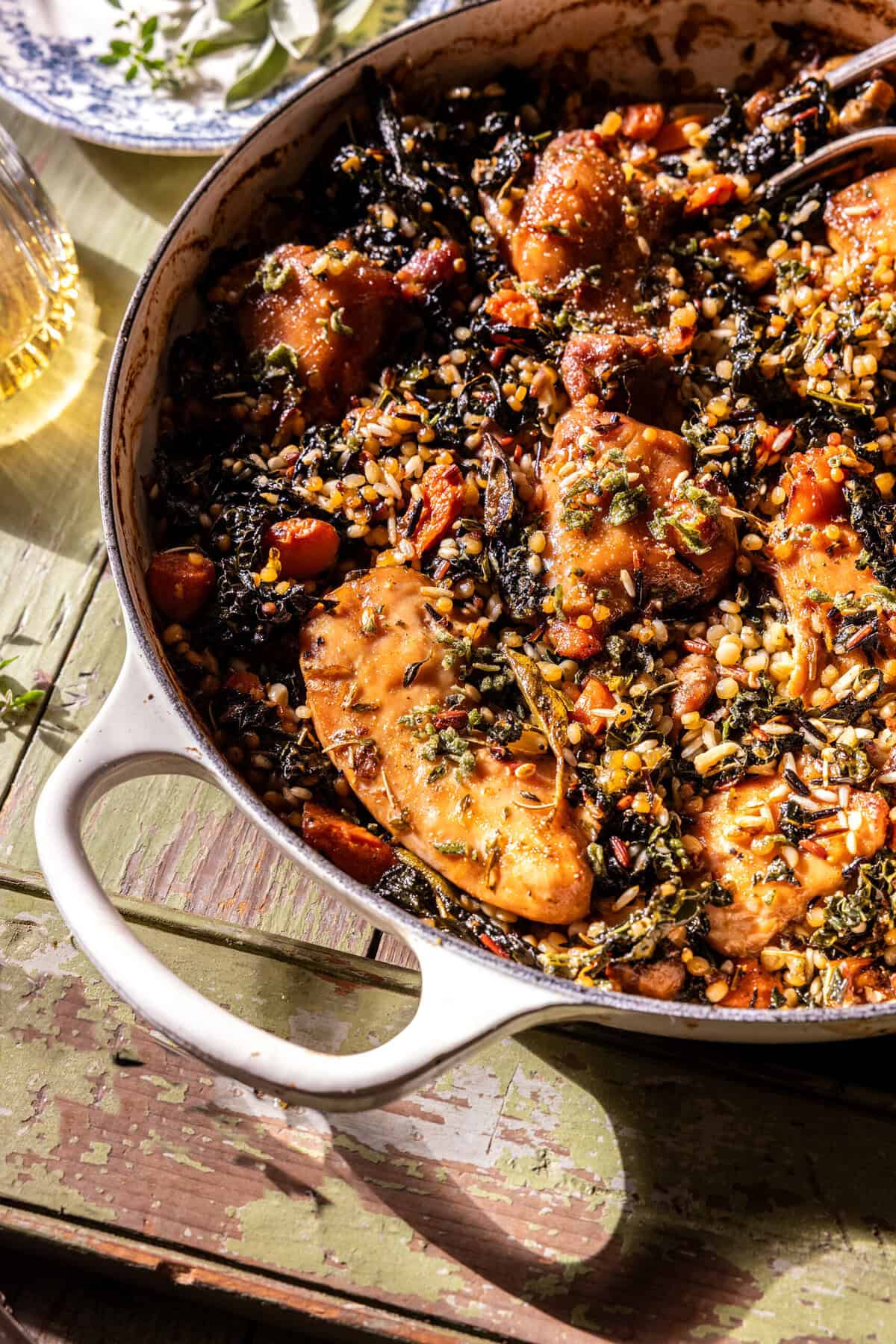 One Pot Creamy Garlic Chicken Wild Rice Casserole | halfbakedharvest.com