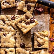 Doughy Tahini Chocolate Chip Cookie Bars | halfbakedharvest.com