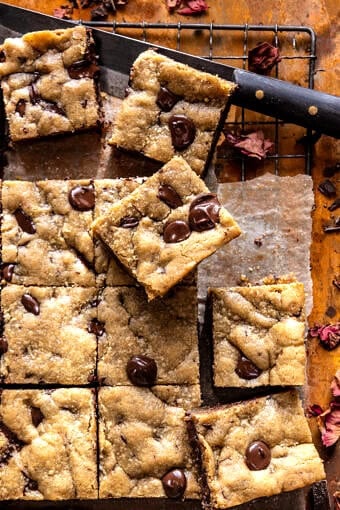 Doughy Tahini Chocolate Chip Cookie Bars | halfbakedharvest.com