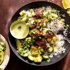 Chipotle Teriyaki Salmon Bowls with Creamy Green Sauce | halfbakedharvest.com
