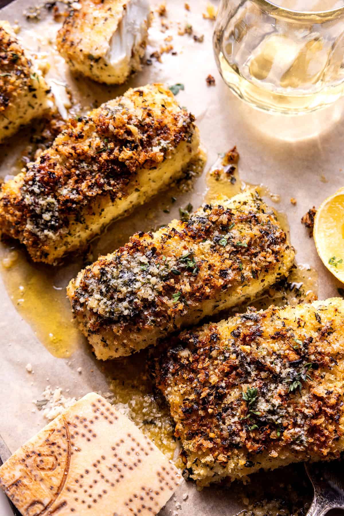 Parmesan Garlic Butter Crusted Halibut | halfbakedharvest.com