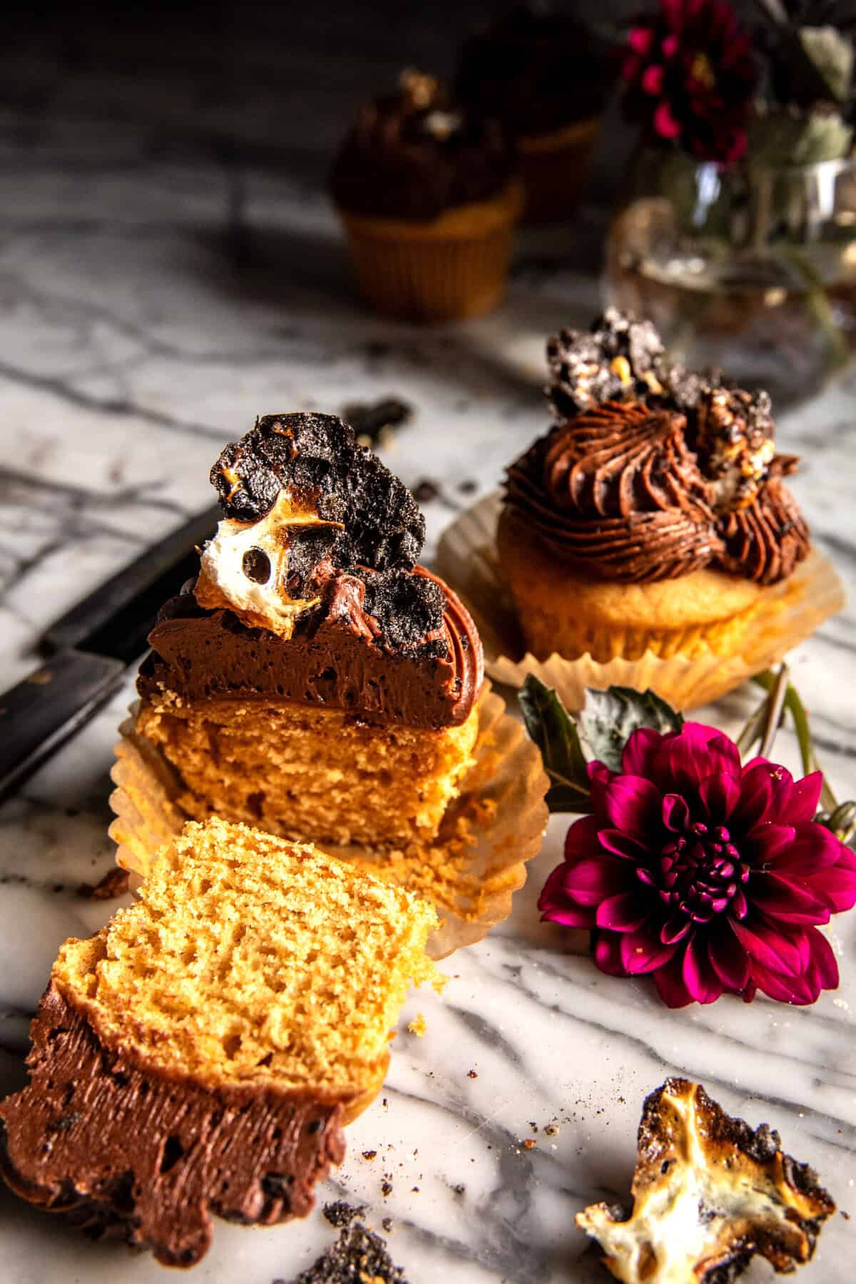 Vanilla Bean Cupcakes with Whipped Chocolate Marshmallow Frosting | halfbakedharvest.com