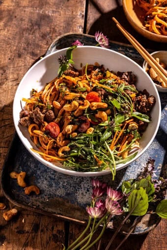 30 Minute Thai Red Curry Basil Beef Noodles | halfbakedharvest.com