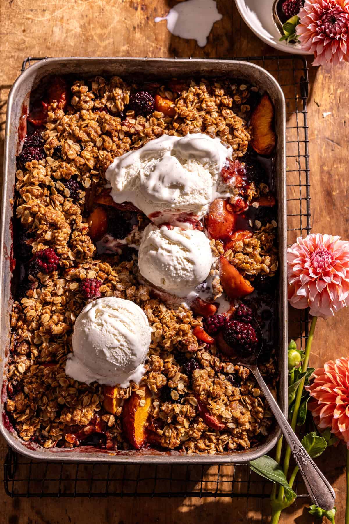 Brown Sugar Caramel Blackberry Peach Crisp with Double the Crumble | halfbakedharvest.com
