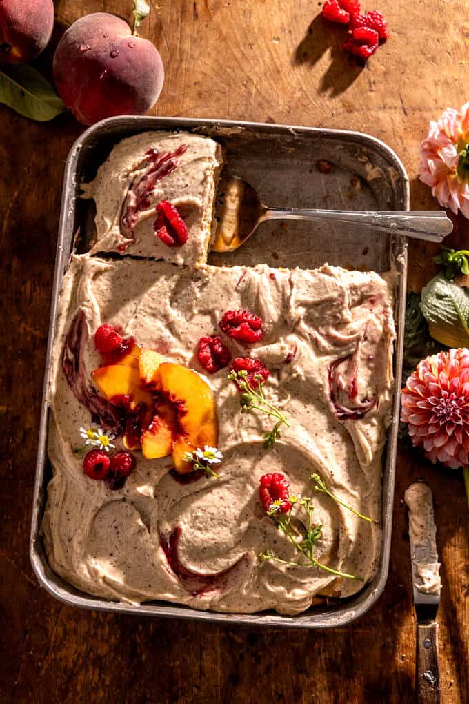 Peach Sheet Cake with Brown Butter Frosting | halfbakedharvest.com