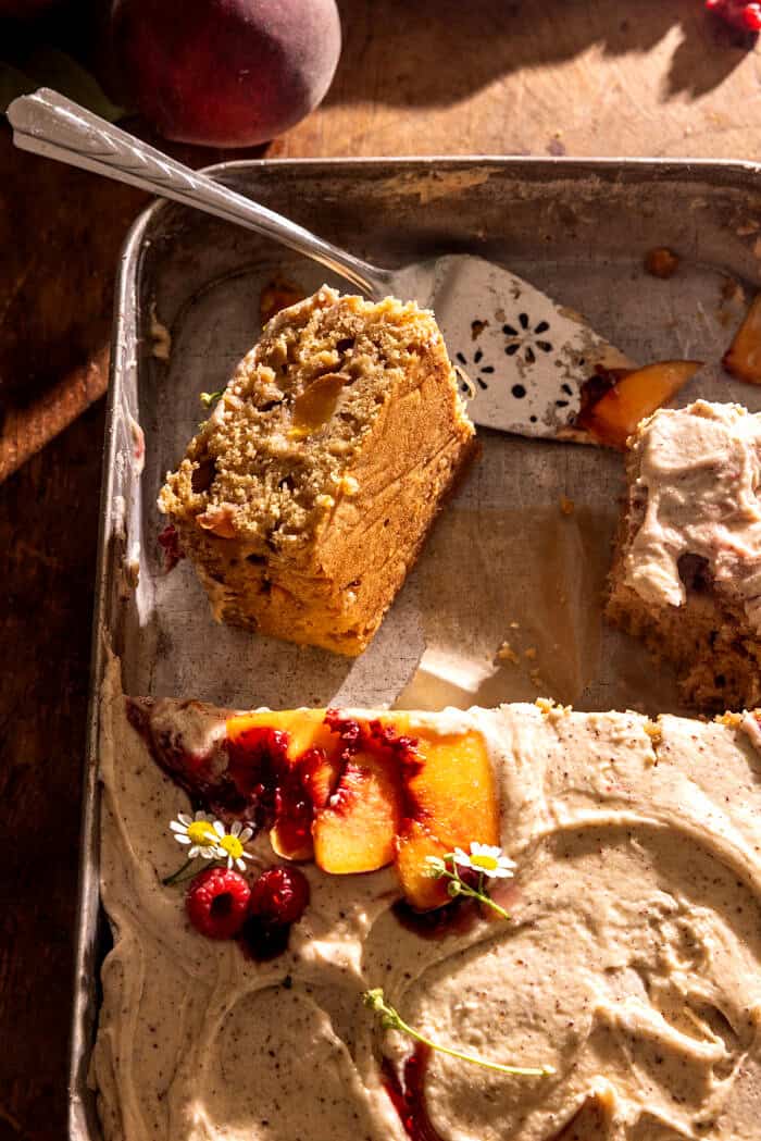 Peach Sheet Cake with Brown Butter Frosting | halfbakedharvest.com