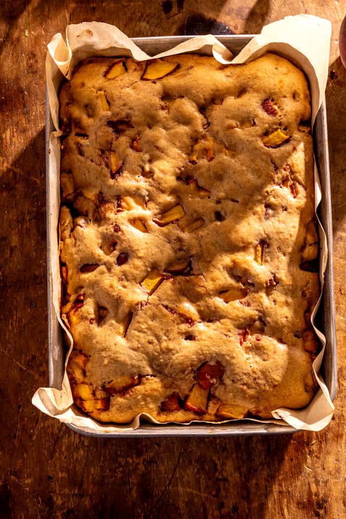 Peach Sheet Cake with Brown Butter Frosting | halfbakedharvest.com